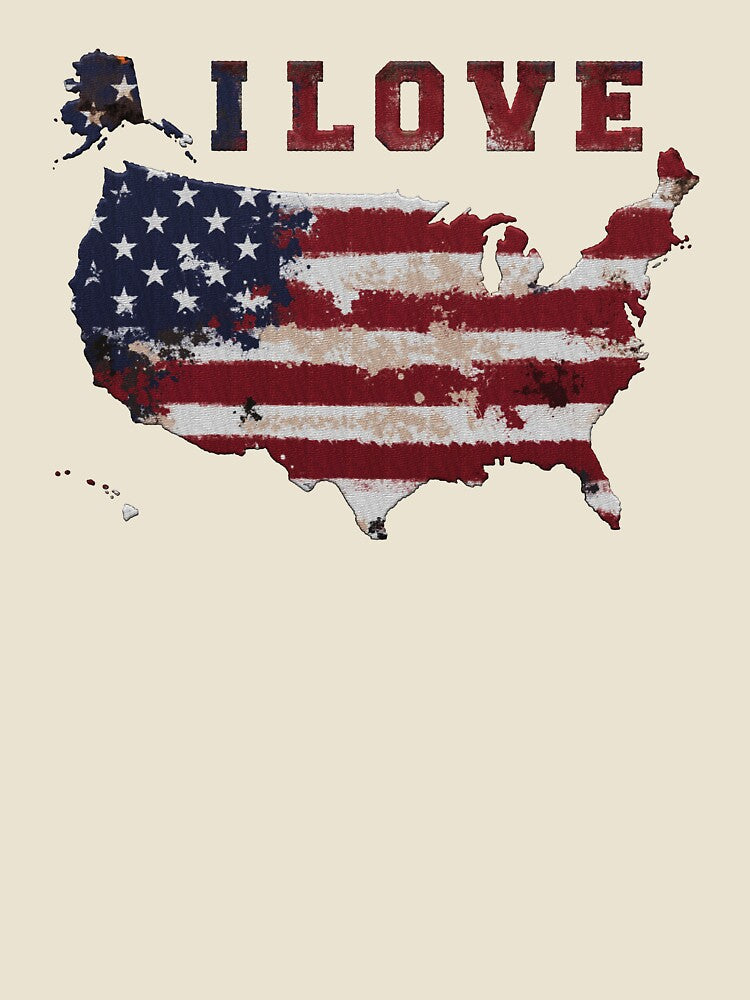 i love america - splash american flag on grunge united states map badge embroidery iron patch textured graphic artwork by hayrpictures