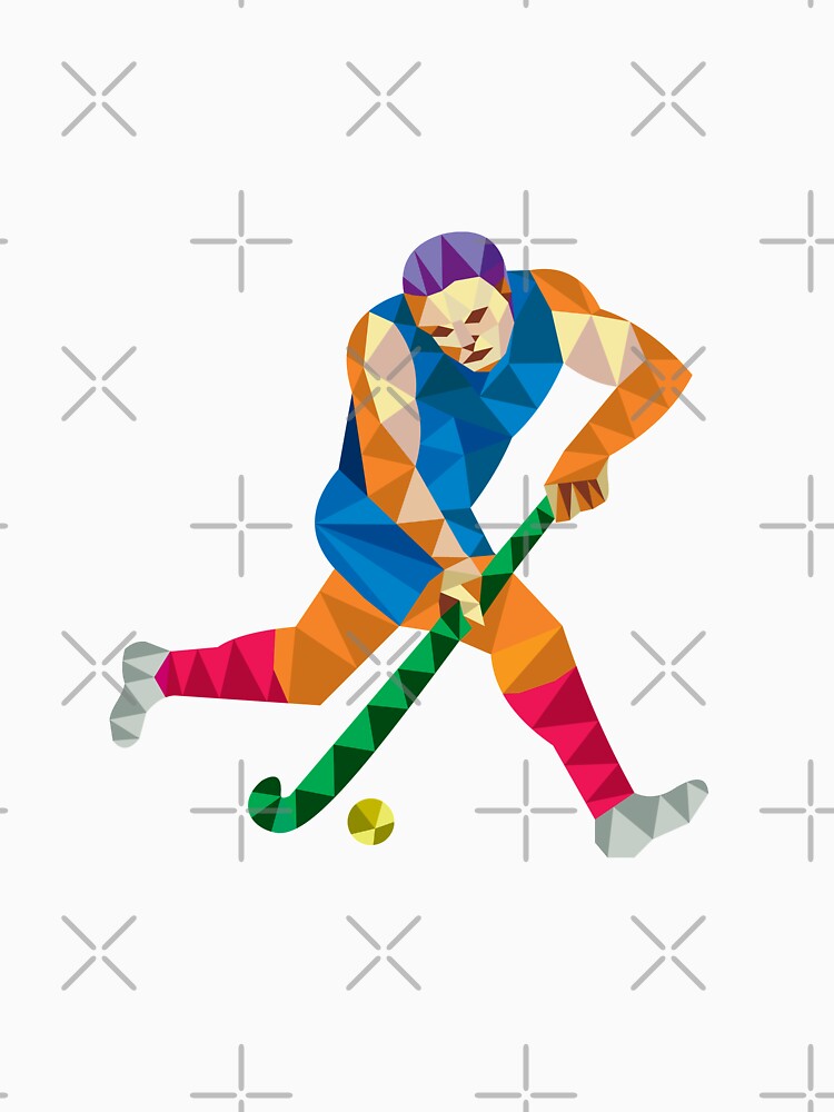 Field Hockey Player Running With Stick Low Polygon by patrimonio
