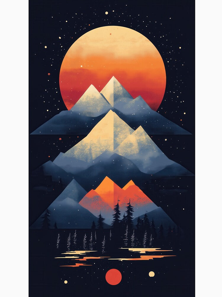 Flat Pod T-Shirt Design - Mountain Sun Star Sky Flat Pod T-Shirt, by Catherine1430