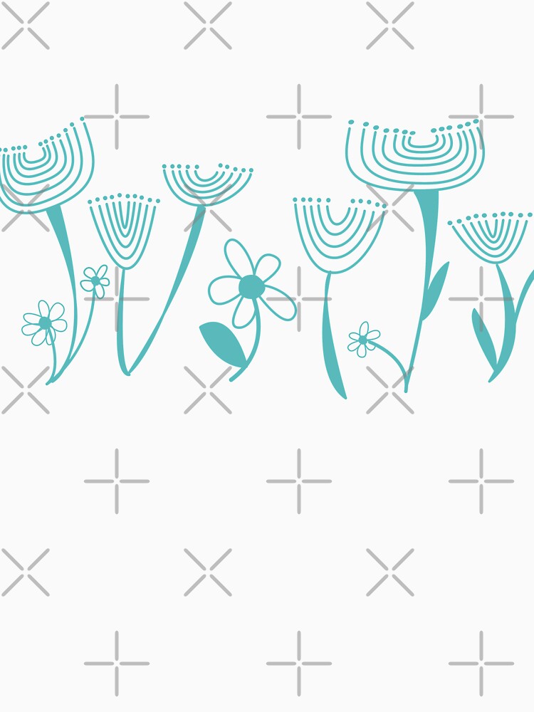 Simple, abstract, artsy graphic turquoise drawn flowers floral sketch - Caroline Laursen Original by Caroline Laursen