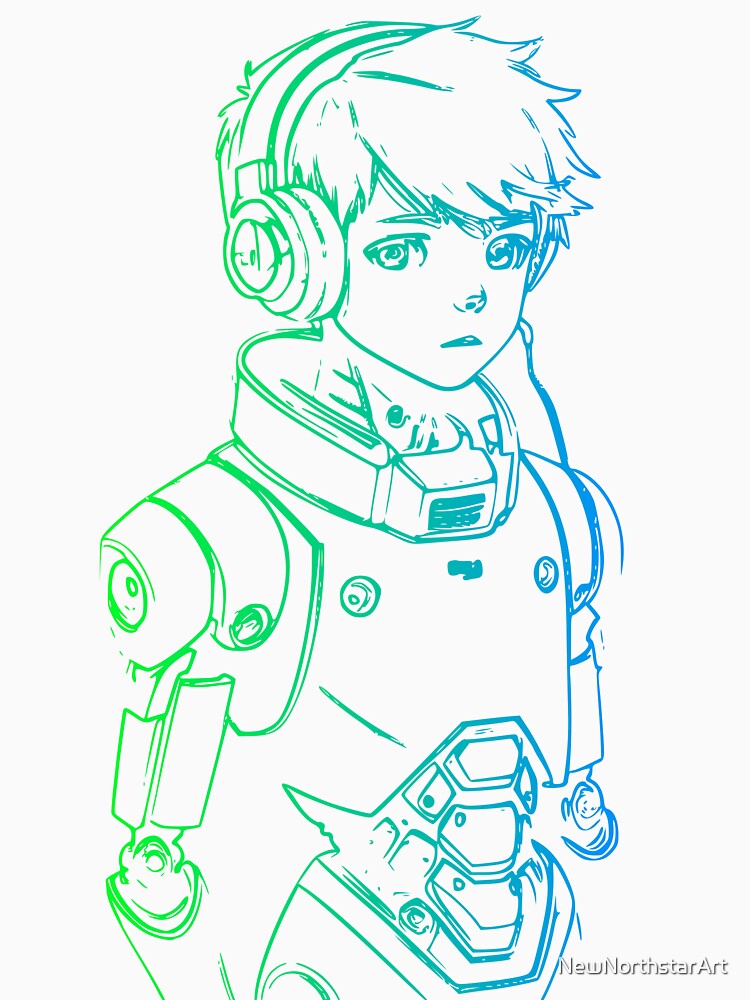 Robot boy with headphones by NewNorthstarArt