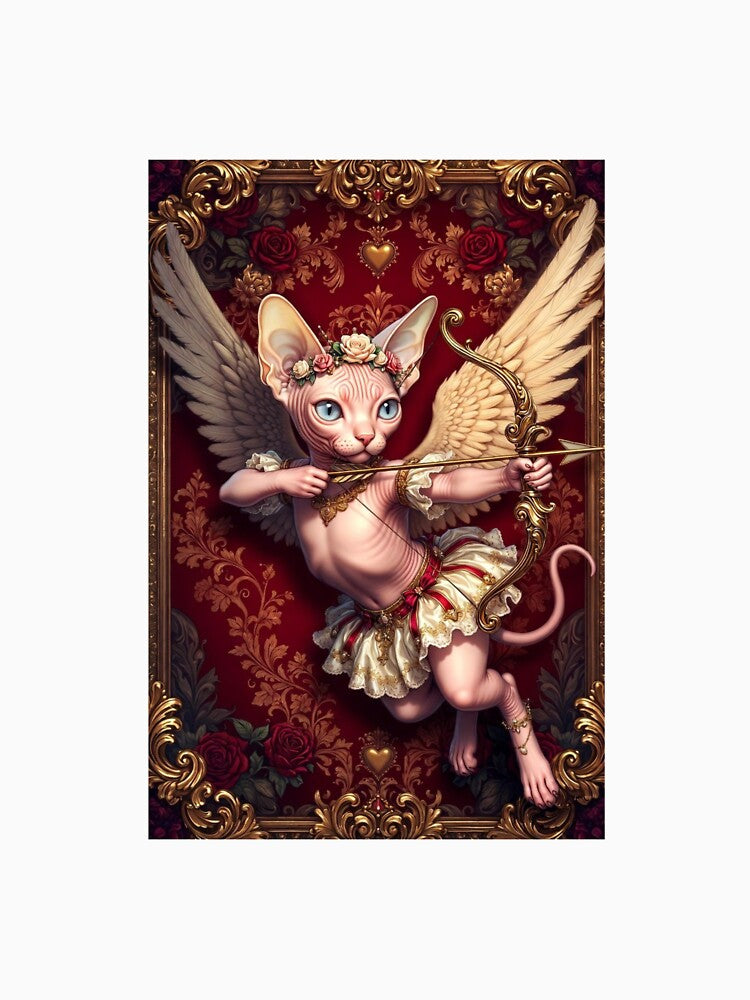 ​Cupid Sphynx: Pink Charm in a Golden Frame by FINEM-INTENTUM