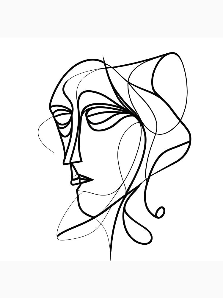 Black and White Abstract Face Features Geometric Shapes Monochrome Design Modern Art by Univers Noir et Blanc