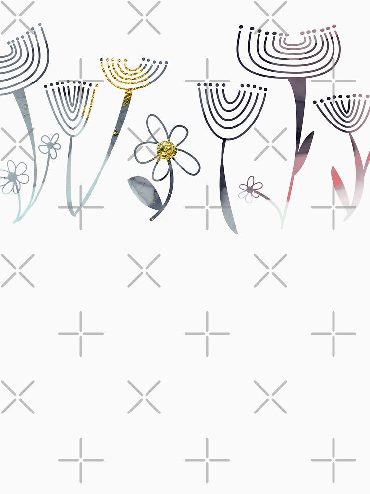 Simple, abstract, artsy graphic pastel and gold drawn flowers floral sketch - Caroline Laursen Original by Caroline Laursen