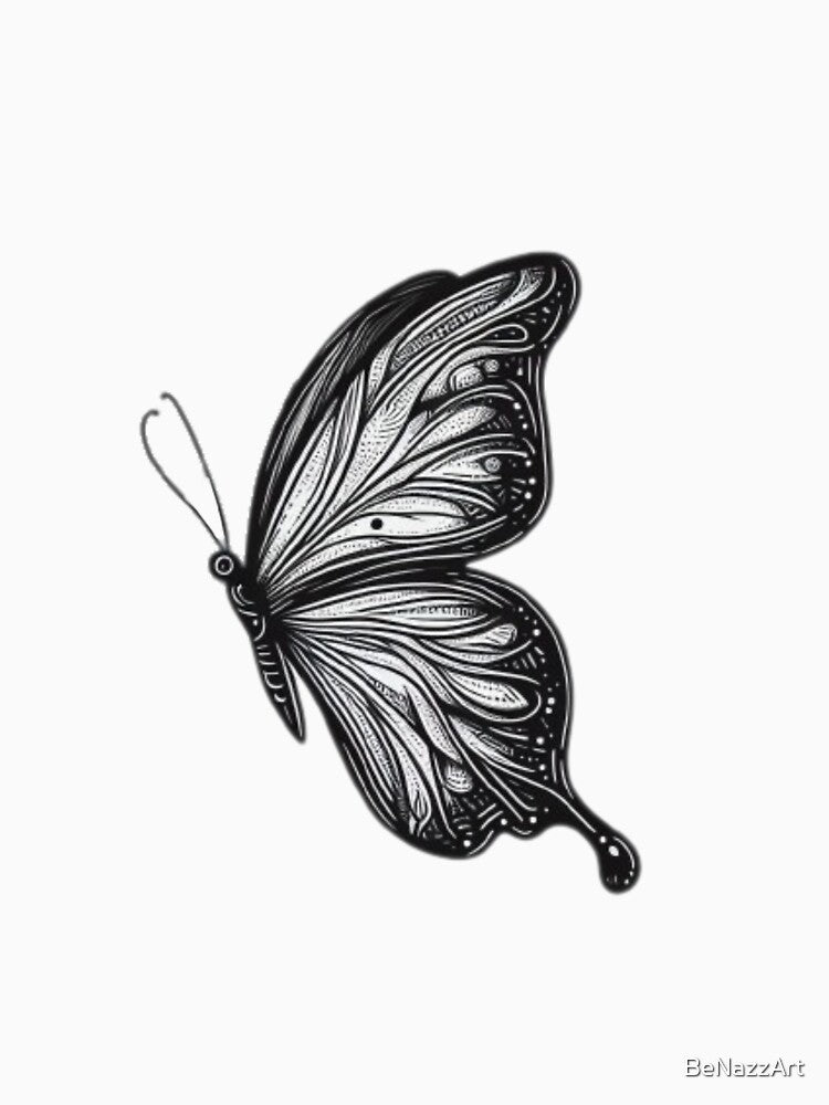 black aesthetic line art butterfly by BeNazzArt