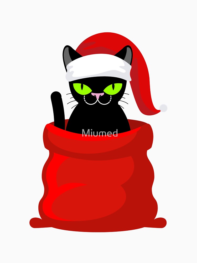 Santa Black Cat Tangled Up In Christmas Tree Lights Holiday by Miumed