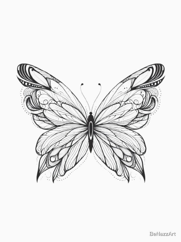 Aesthetic line art beautiful butterfly by BeNazzArt