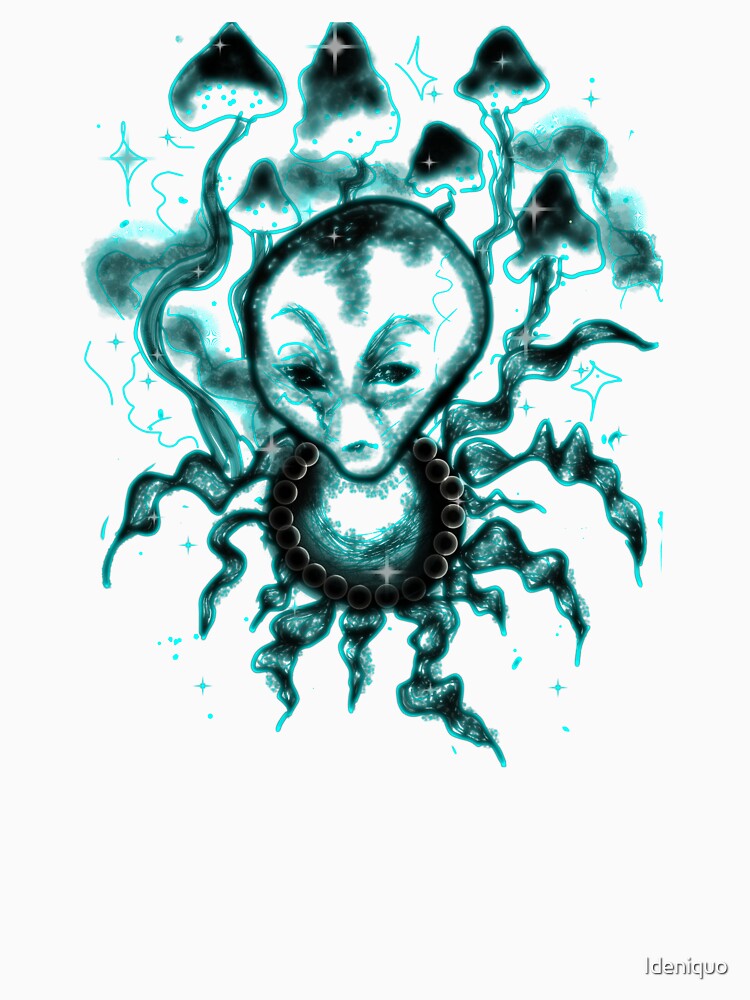 Neon Turquoise Alien Lineart - Cyber Trippy Edition by Ideniquo