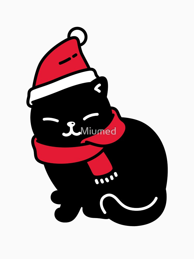 Copy of Santa Black Cat Tangled Up In Christmas Tree Lights Holiday by Miumed