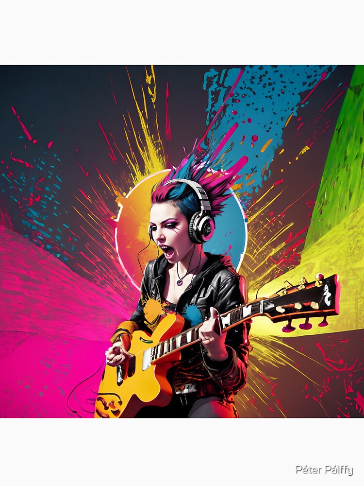 Rock the Night - Punk rocker girl plays the guitar wildly by Péter Pálffy