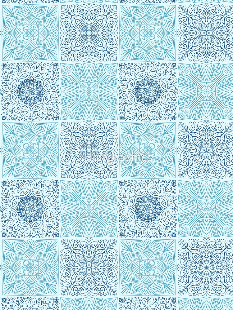 Blue Hand Drawn Tiles by Hmtgraphics