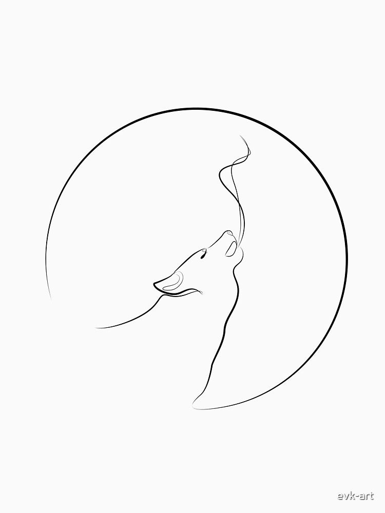 Howling wolf on a cold night against the backdrop of the moon in one line art by evk-art