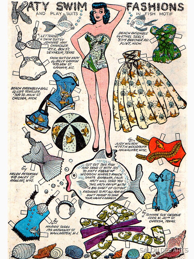 Katy Swim Fashions (1956) - Vintage Paper Doll by SALON DES ARTS