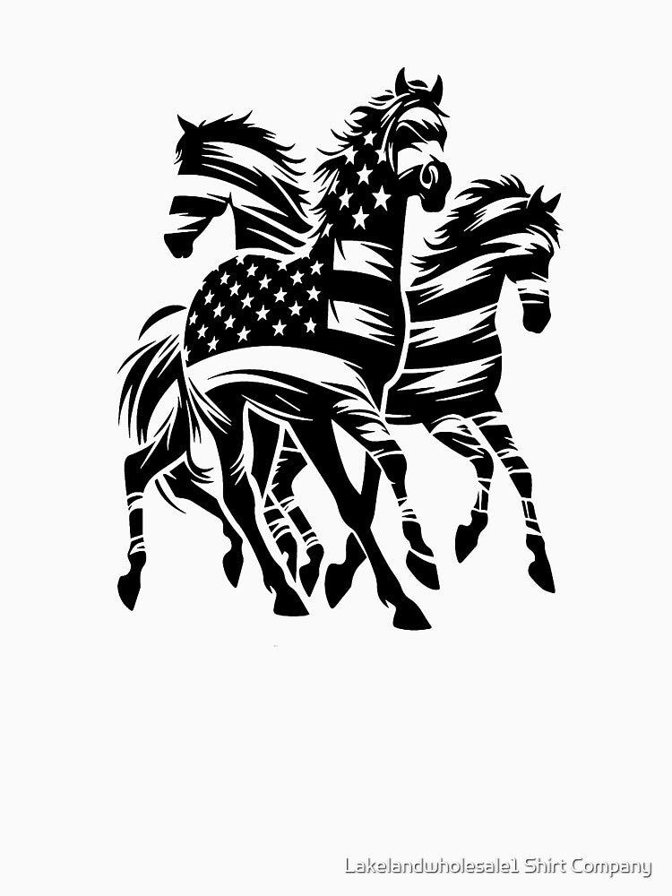Patriotic Running Horses – American Flag Equestrian Art by Lakelandwholesale1 Shirt Company