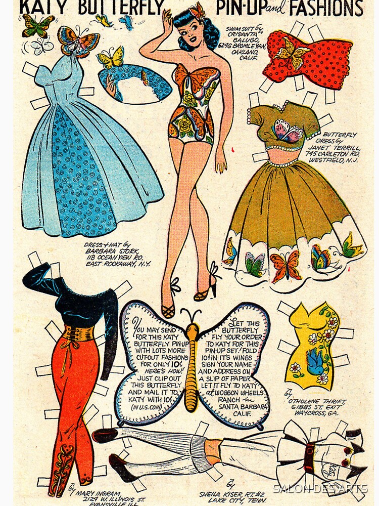 Katy Butterfly Pin Up and Fashions (1955) - Vintage Paper Doll by SALON DES ARTS