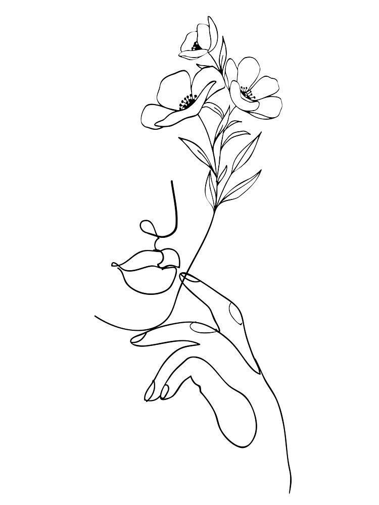 Woman and Flowers Line Art by Tinteria