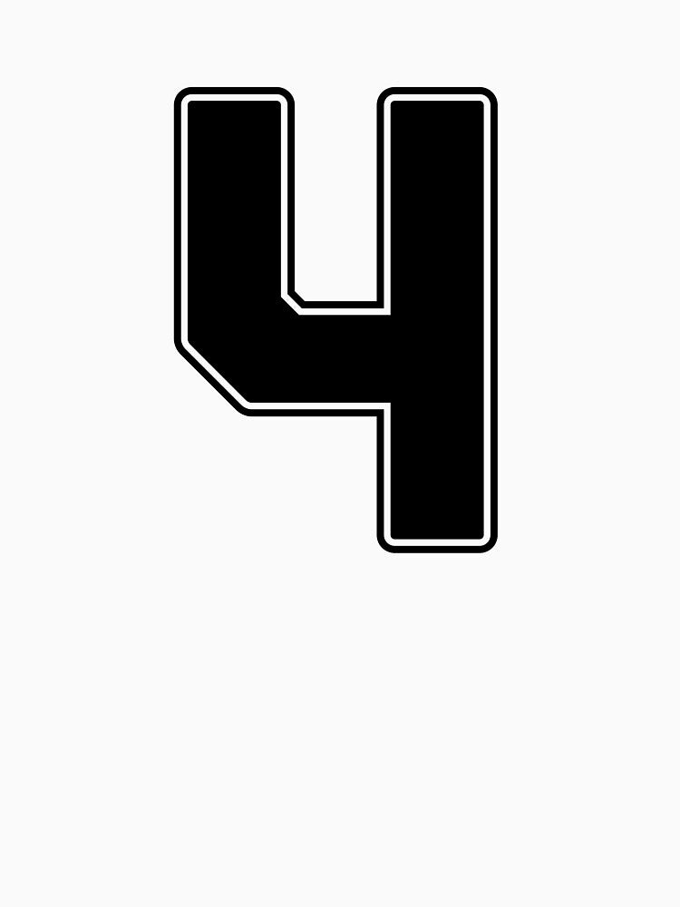 Jersey Number 4 / Player Shirt Number Four (Black with Black Outline) by STUDIO-72