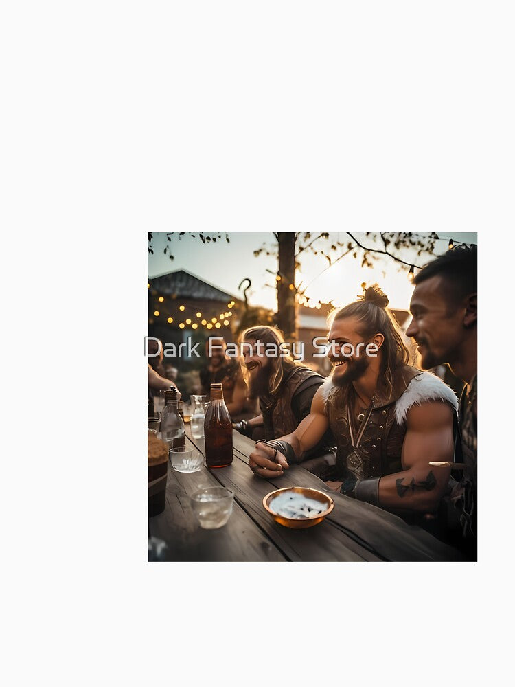 a group of men sitting around a wooden table by Dark Fantasy Store