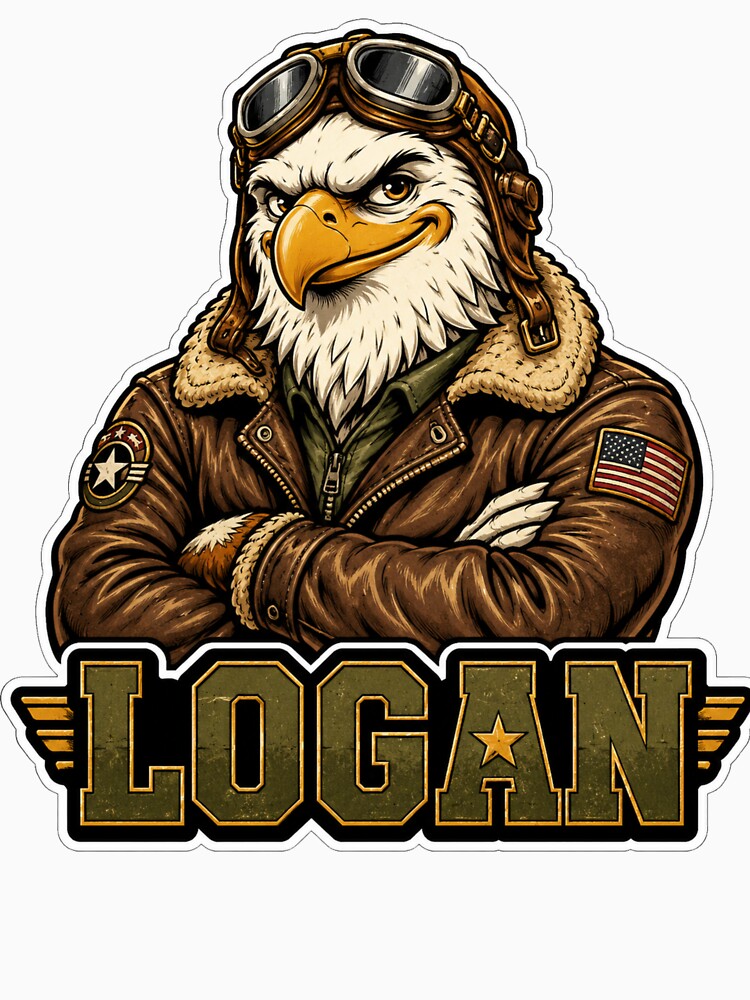 Logan – Vintage Aviator Eagle Name Mascot Sticker by AlexLineArt