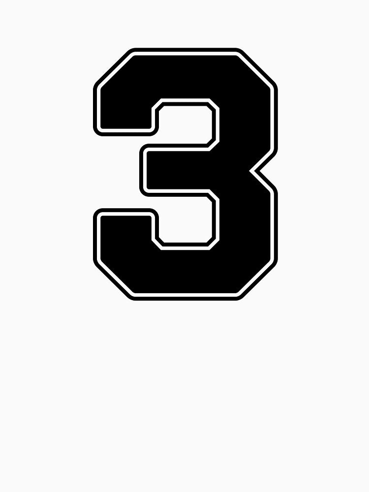 Jersey Number 3 / Player Shirt Number Three (Black with Black Outline) by STUDIO-72