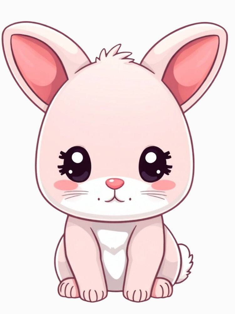 Cute Pink Baby Bunny Kawaii Illustration ? | Chibi Rabbit PNG for Stickers, T-Shirts & Gifts by CozyPops