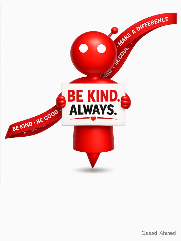 Be Kind Always Red Robot T-Shirt | Cute 3D Inspirational PNG Design by Saeed  Ahmad