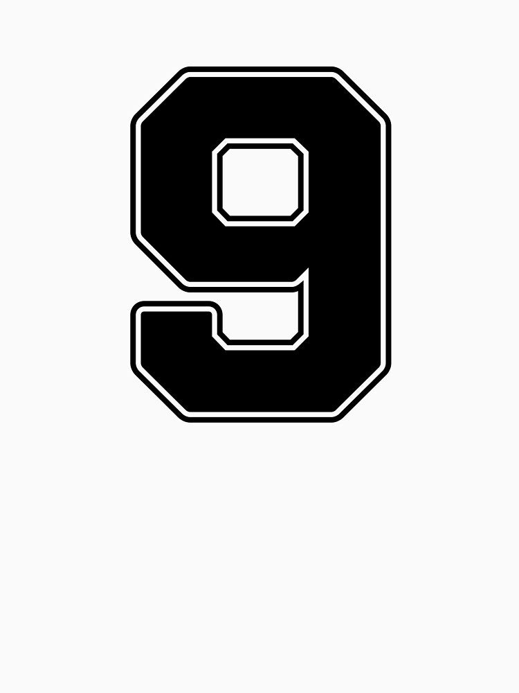 Jersey Number 9 / Player Shirt Number Nine (Black with Black Outline) by STUDIO-72
