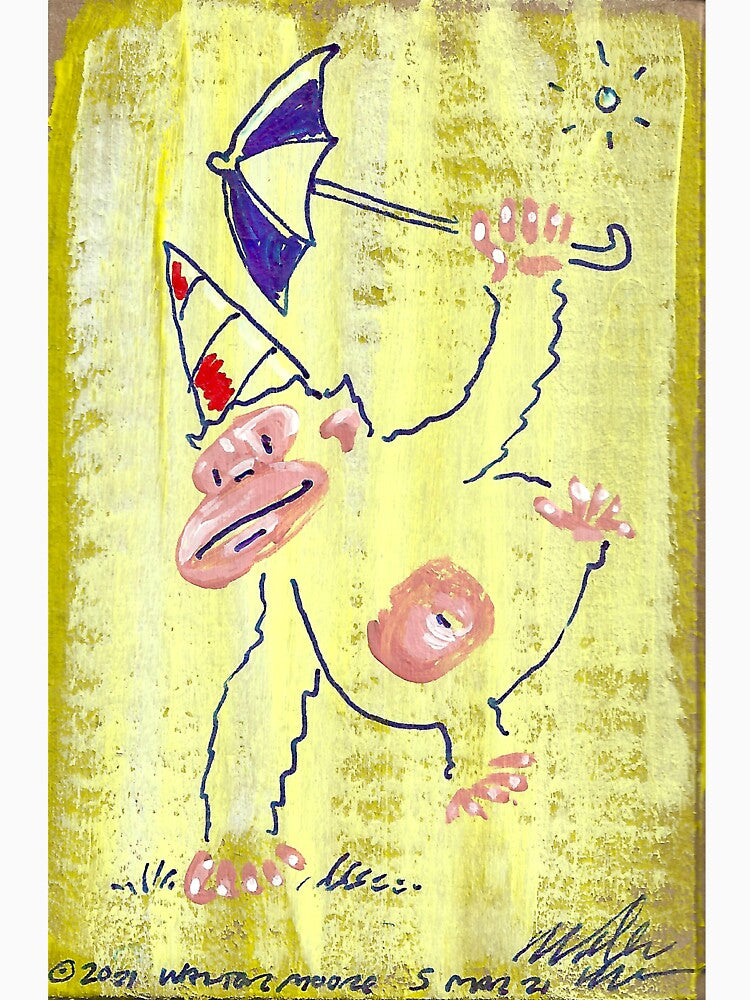 Umbrella Clown Ape on Yellow by Walter Moore