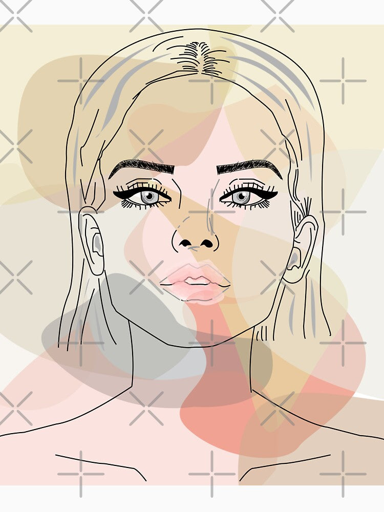 Lady line drawing face , hair ,neck, shoulder  and abstract mixed colors background , modern art by SGS-
