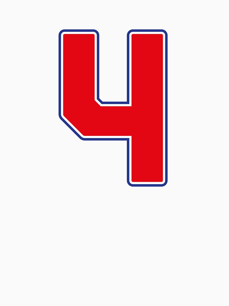 Jersey Number 4 / Player Shirt Number Four (Red with Blue Outline) by STUDIO-72