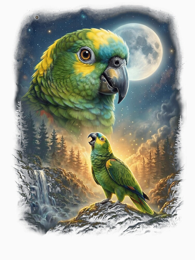 Funny Yellow Naped Amazon Howling Moon Art Parrot Lover by DoodleTortle