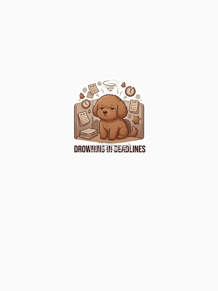 Drowning in Deadlines – Brown Office Dog Stress Sticker by wildbest