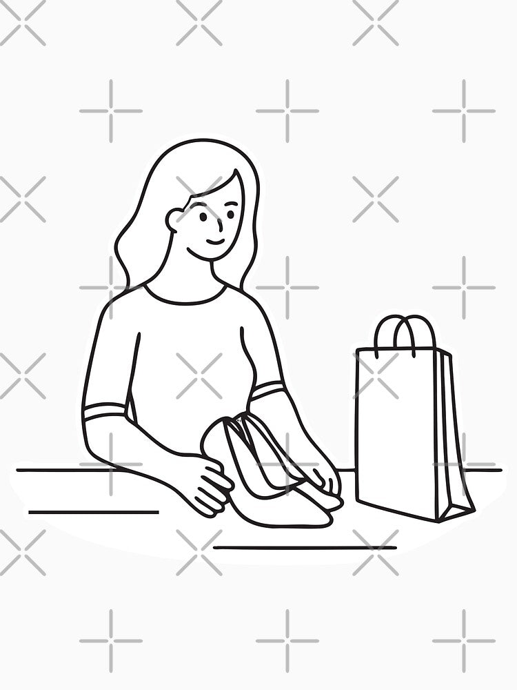 A woman removing new heels from a box near a shopping bag by rasagamastore