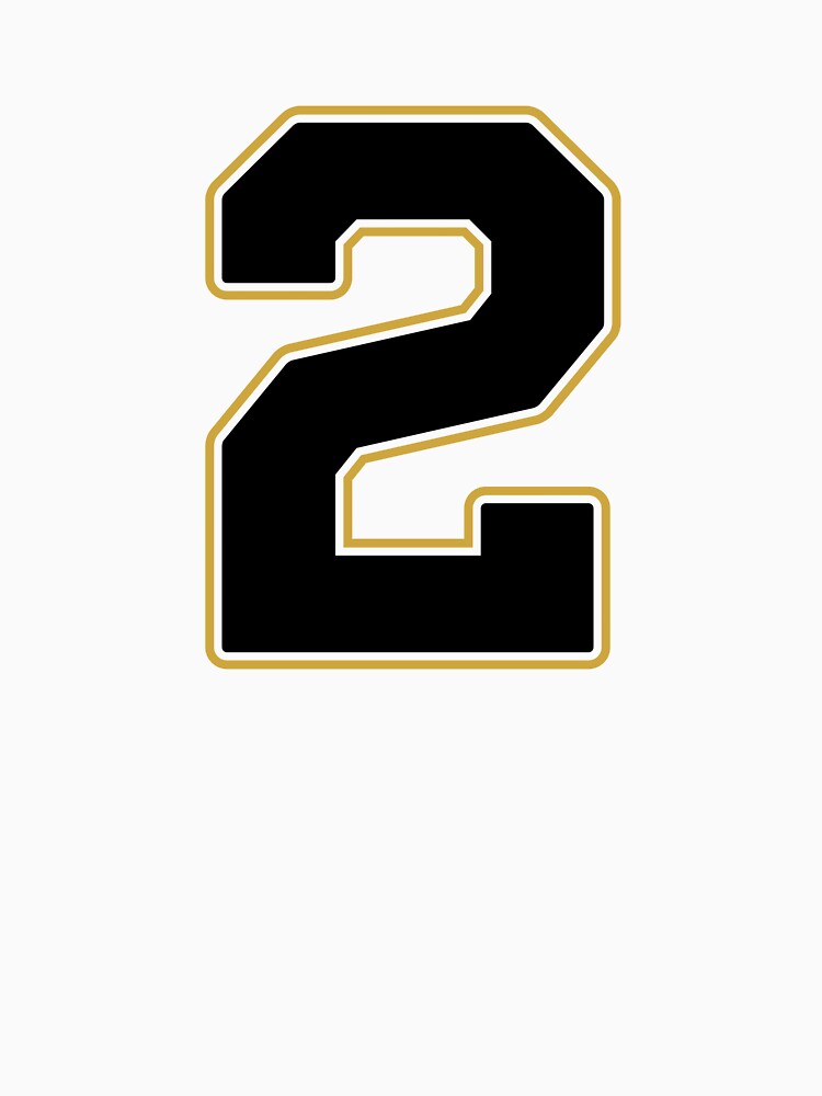 Jersey Number 2 / Player Shirt Number Two (Black with Gold Outline) by STUDIO-72