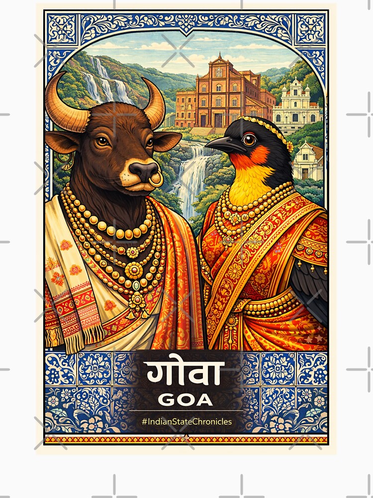 Goa T-Shirt | Heritage Gaur & Flame-Throated Bulbul Art | IndianStateChronicles by freezed-frames
