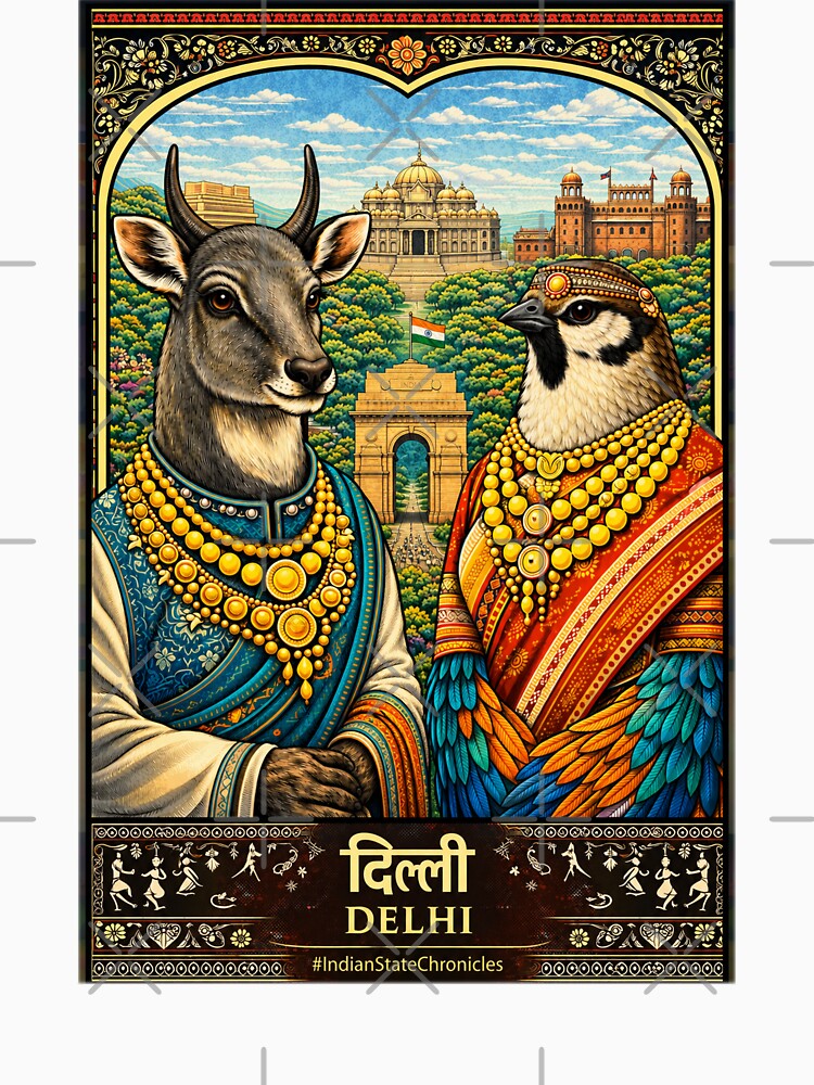 Delhi T-Shirt | Heritage Nilgai & House Sparrow Art | IndianStateChronicles by freezed-frames