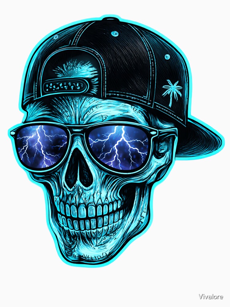 Neon Cowboy Skull with Stormy Sunglasses – Edgy Digital Artwork by Vivalore