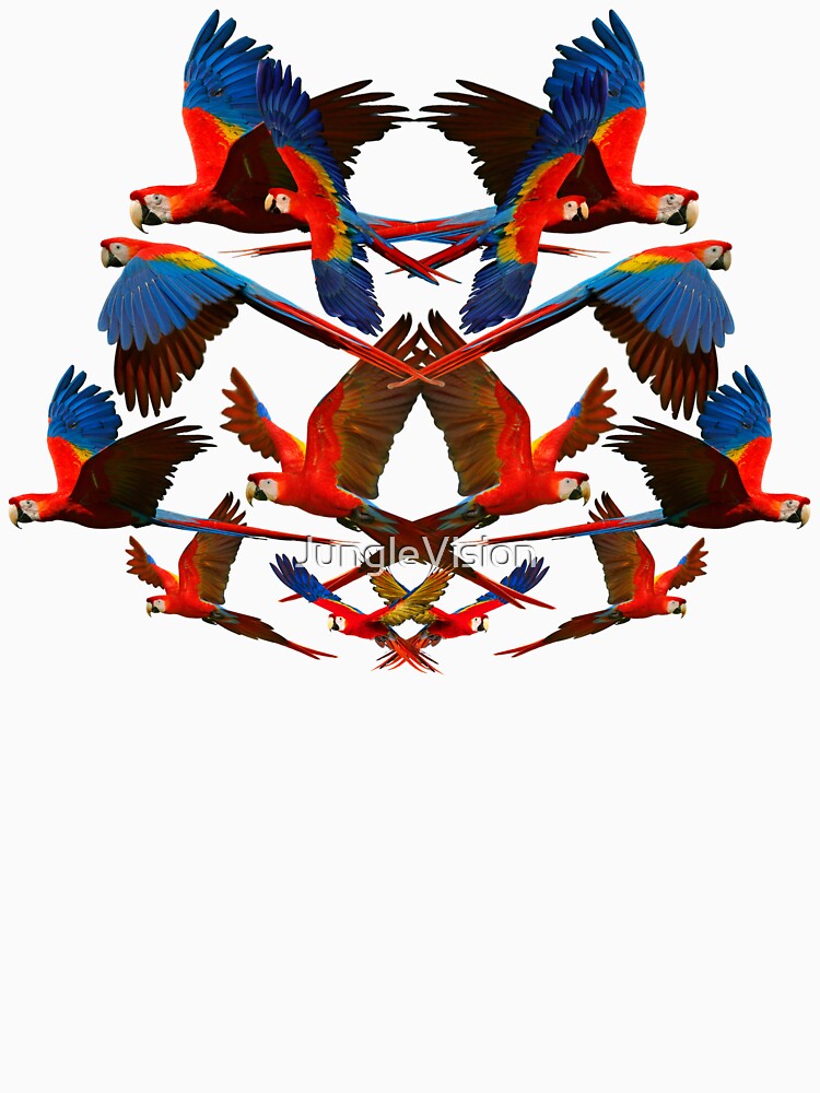 Flock of Scarlet Macaws with White Background by JungleVision