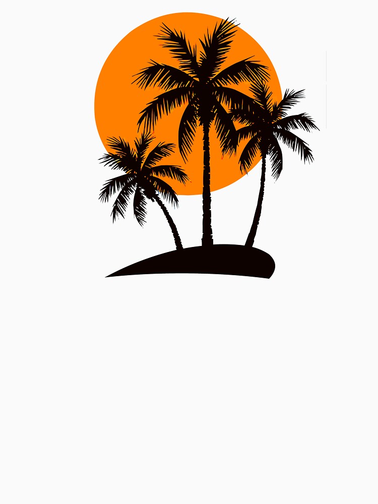 Beach Vacation T-Shirt – Palm Tree Island Sunset Outfit Graphic Tee by VikArtStudio