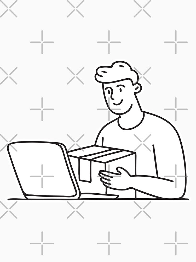 Man Opening Parcel Beside Laptop by rasagamastore