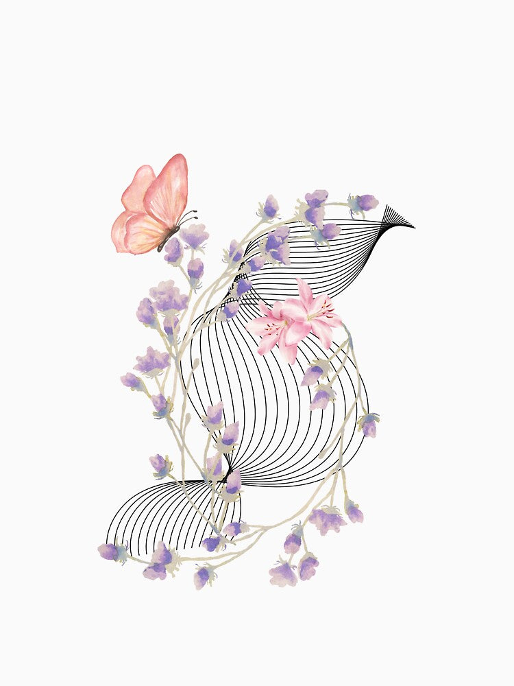 Watercolor Butterfly Floral Wreath | Botanical Flower Aesthetic Illustration by Shehzadi Sana