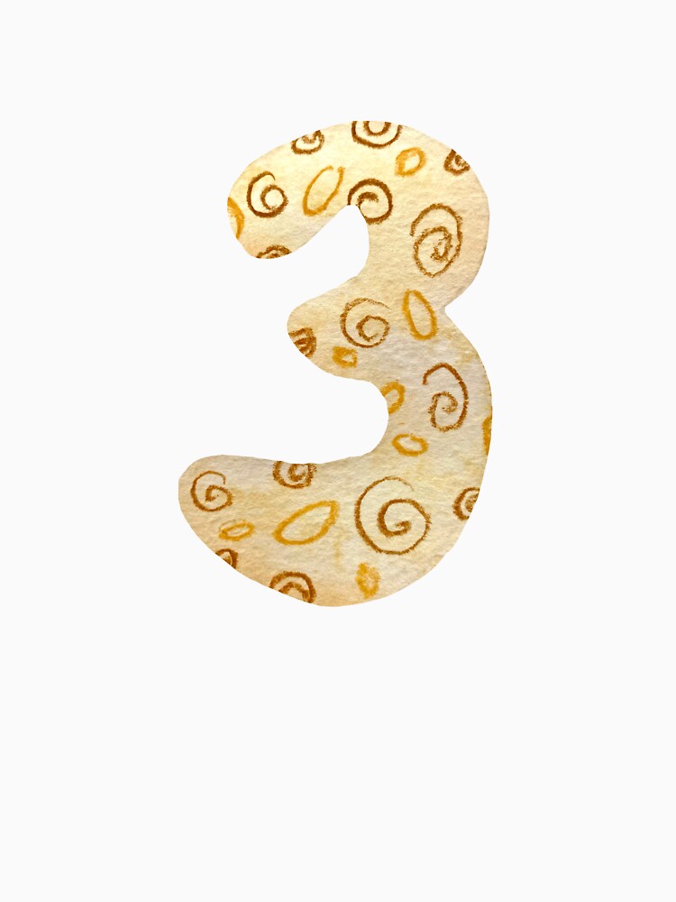 Number three figure beige textured a watercolor black by Yana Mustafina | Boho Soulful Designs
