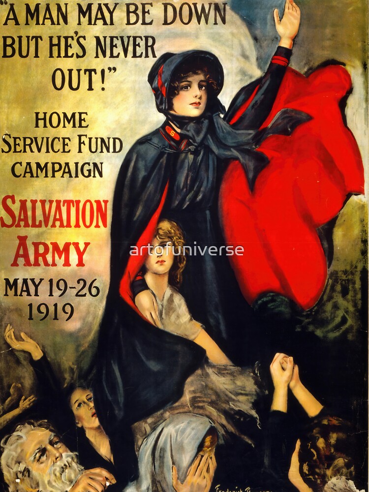 Vintage 1919 Salvation Army Poster | Home Service Fund Campaign | Strong Woman in Red Cape | Hope & Resilience Historical Art by artofuniverse
