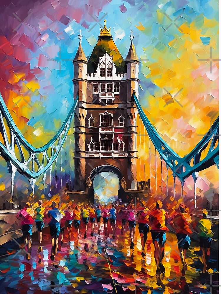 London Marathon over Tower Bridge Landscape | Palette Knife Oil Digital Painting by VividViews