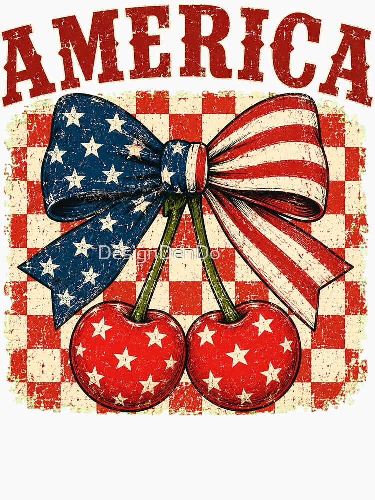 Cherry America Coquette, 4th of July, Patriotic, Retro America Checkered, Girly USA, Memorial Day, Independence Day by DesignDenDo ⭐⭐⭐⭐⭐