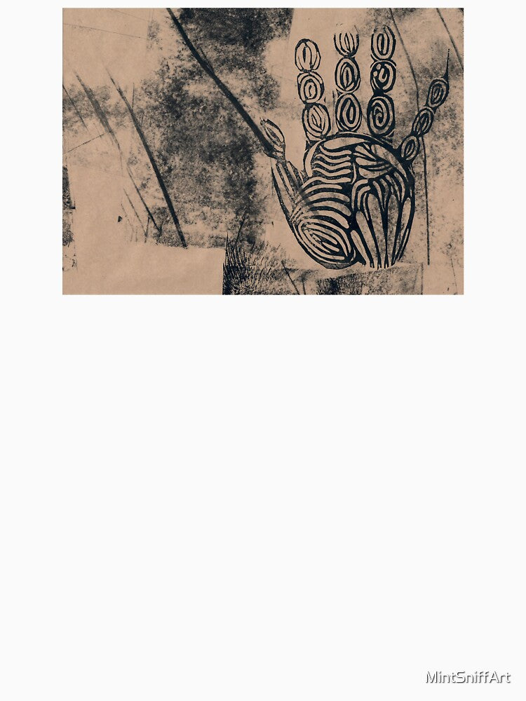 Hand palm abstract linoprint by MintSniffArt