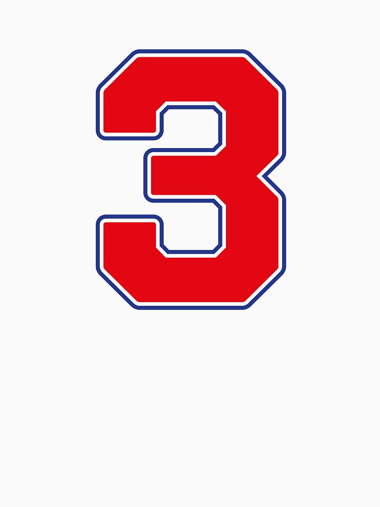 Jersey Number 3 / Player Shirt Number Three (Red with Blue Outline) by STUDIO-72