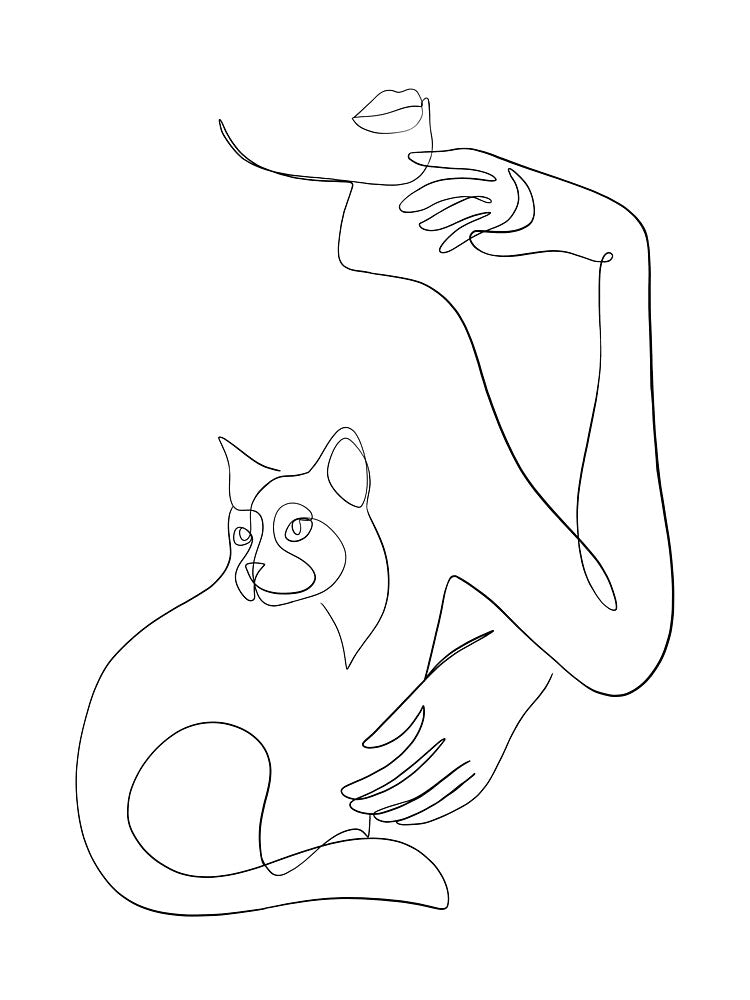 Cat and Woman line art by Tinteria