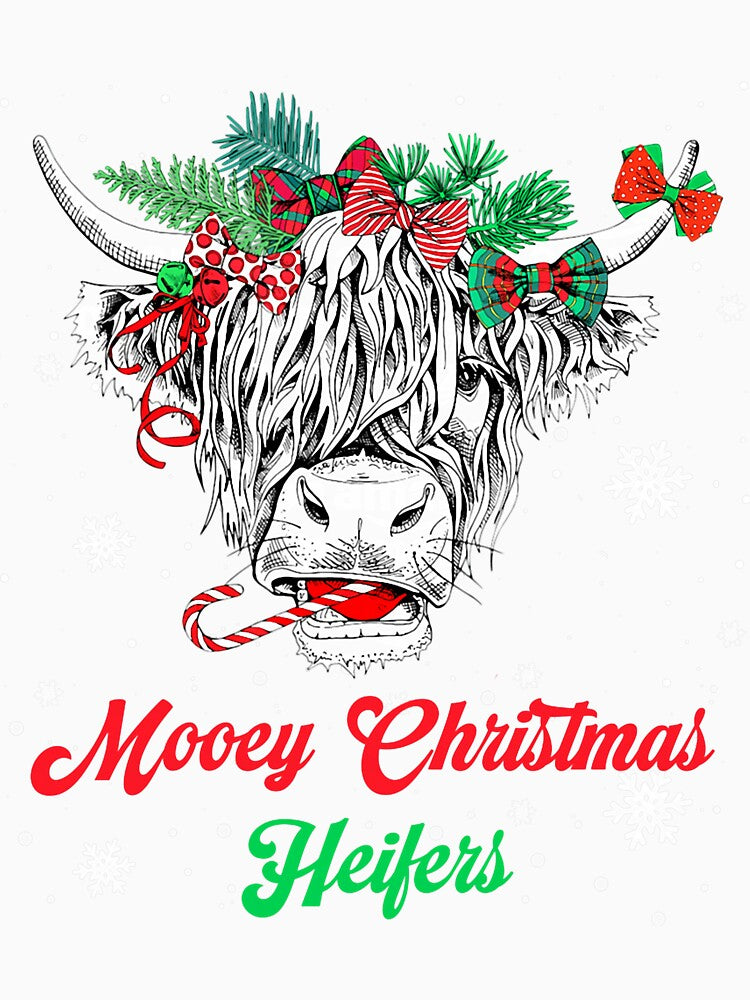 Mooey Christmas Heifers Rustic Cow Holiday Scene by ImeldaSparks