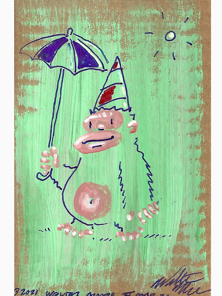 Umbrella Clown Ape on Green by Walter Moore